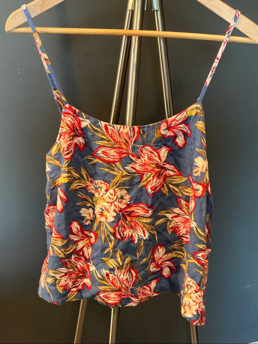 a new day Navy Floral Spaghetti Strap Tank with Red & Cream Blooms